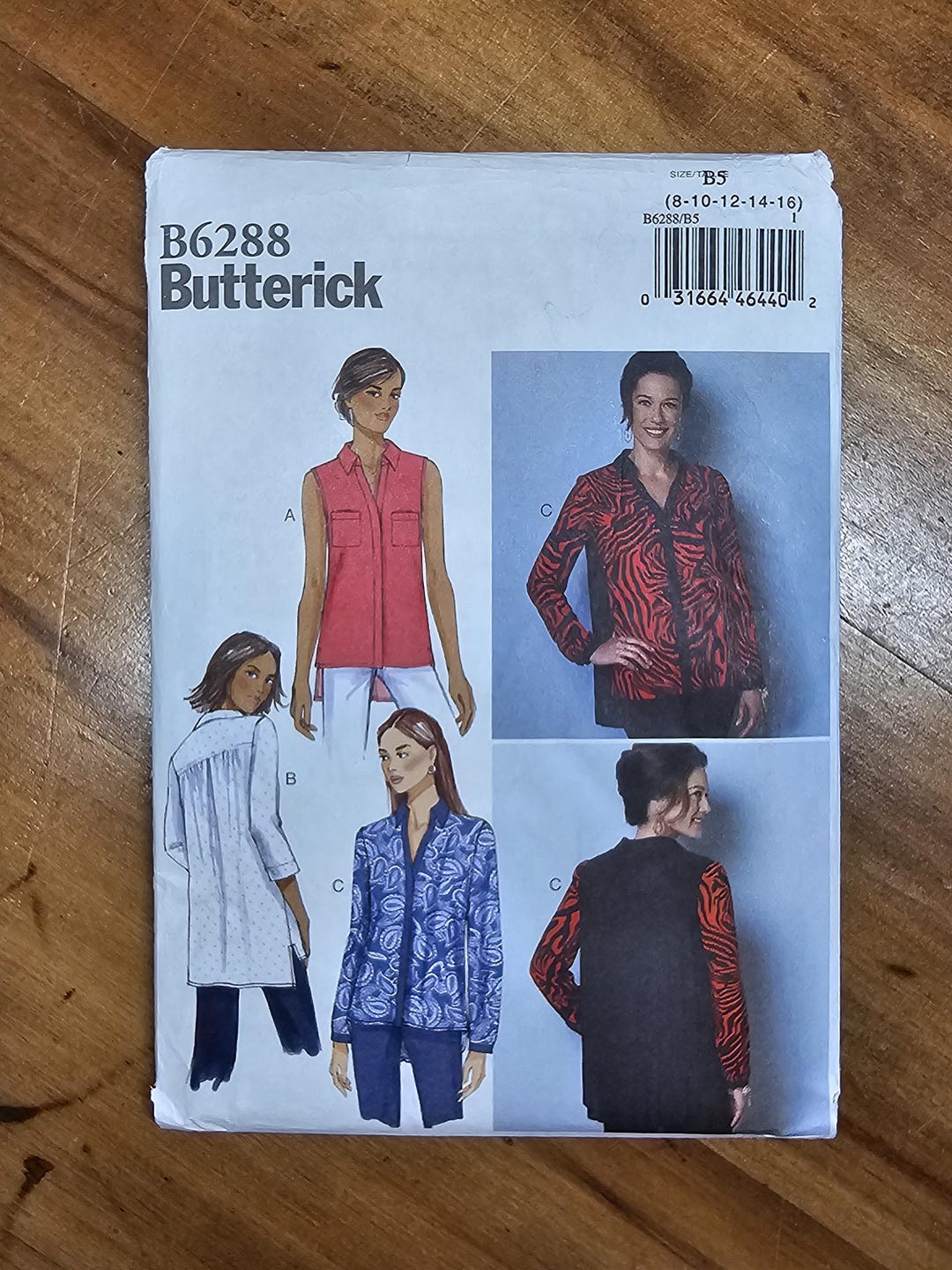 Butterick 6288 Size 8-16 Loose Fitting Blouse Pattern. Sleeveless, 3/4 ...