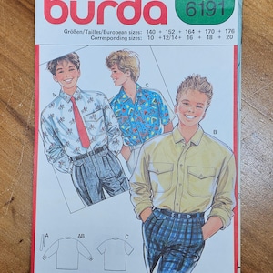 Burda #6191 Boy&#39;s Shirt pattern Sz 10, 12/14, 16, 18, 20. Vintage 1980&#39;s Boy&#39;s shirt pattern. Uncut, factory folded.