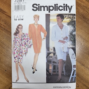 May include: A Simplicity sewing pattern package featuring illustrations of dresses. The package is white with the brand name in large black letters. The text "EASY TO SEW" is also visible. The size is N5 (10-18).