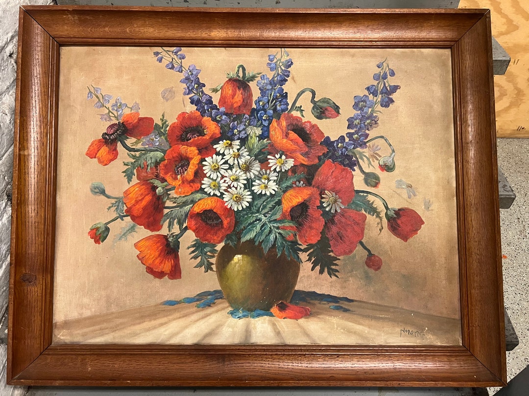 Antique Original Oil Painting of Poppy Flowers Nordmann Carl - Etsy