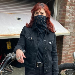 Motorbike neck tube, Biker neck warmer, Motorcycle rider snood, Bike rider scarf, Tunnel motorcycle scarf with pistons and lightning bolts