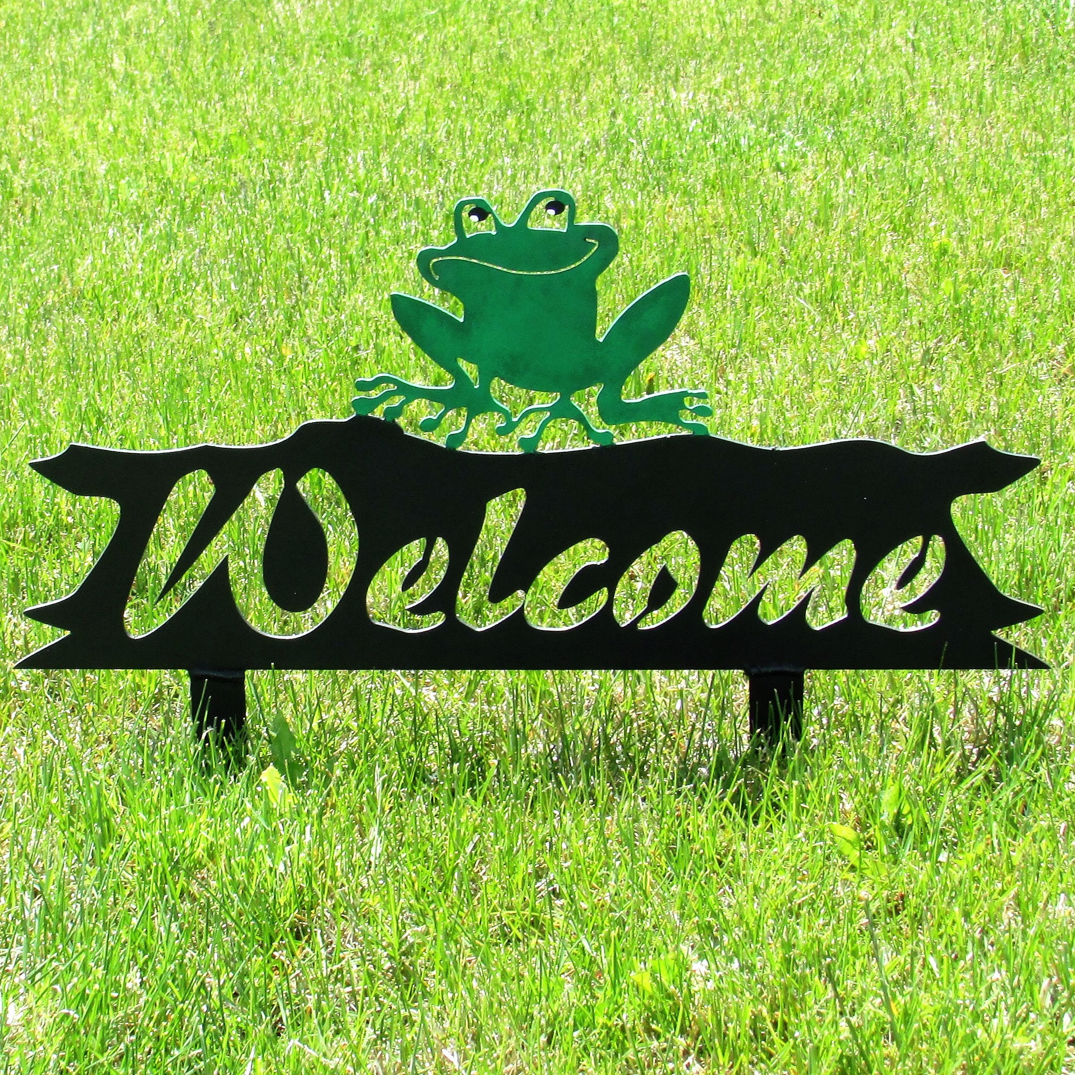 Rana metal bienvenido signo metal yarda arte metal rana | Etsy