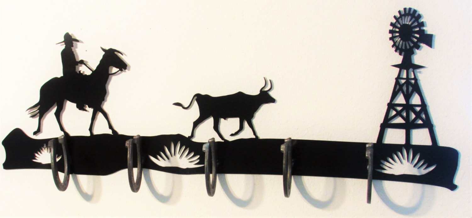Cowboy Horse Metal Wall Art Western Coat Rack Windmill Etsy