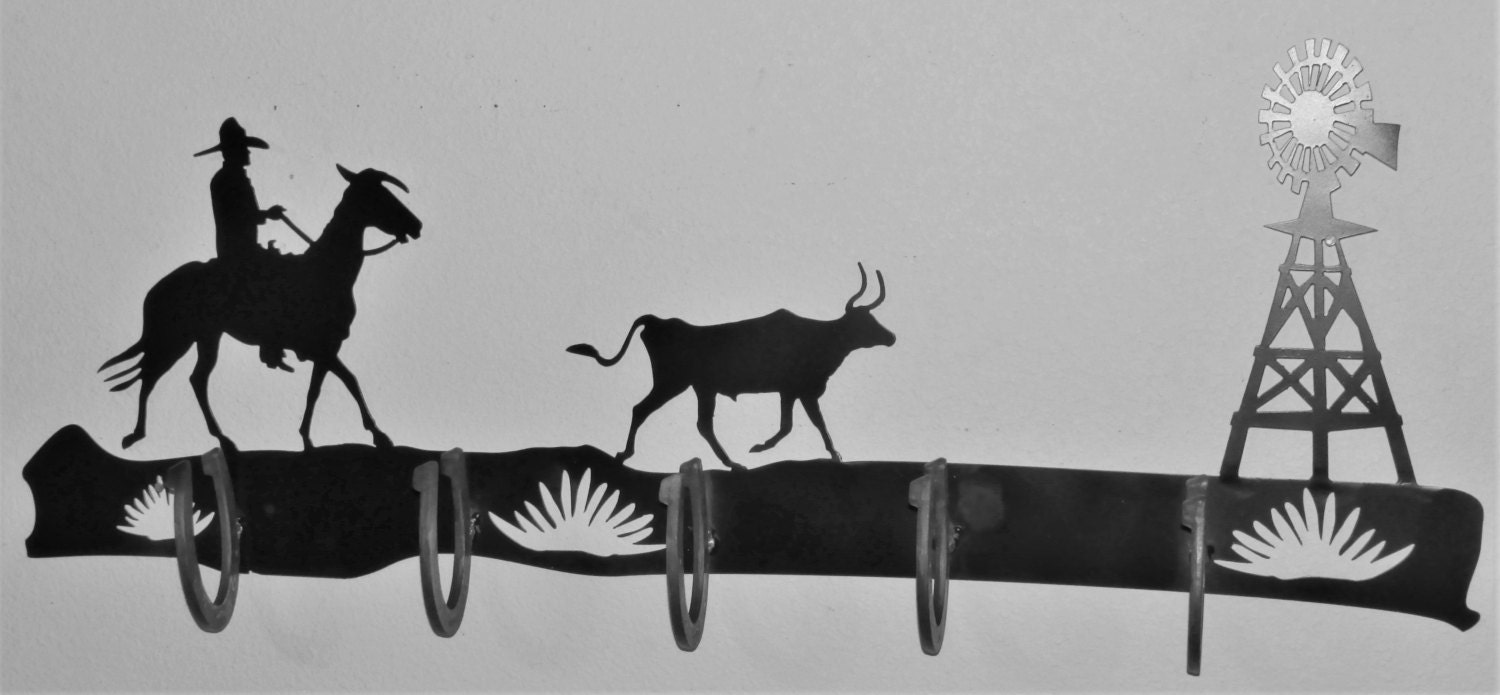 Cowboy Horse Metal Wall Art Western Coat Rack Windmill Etsy