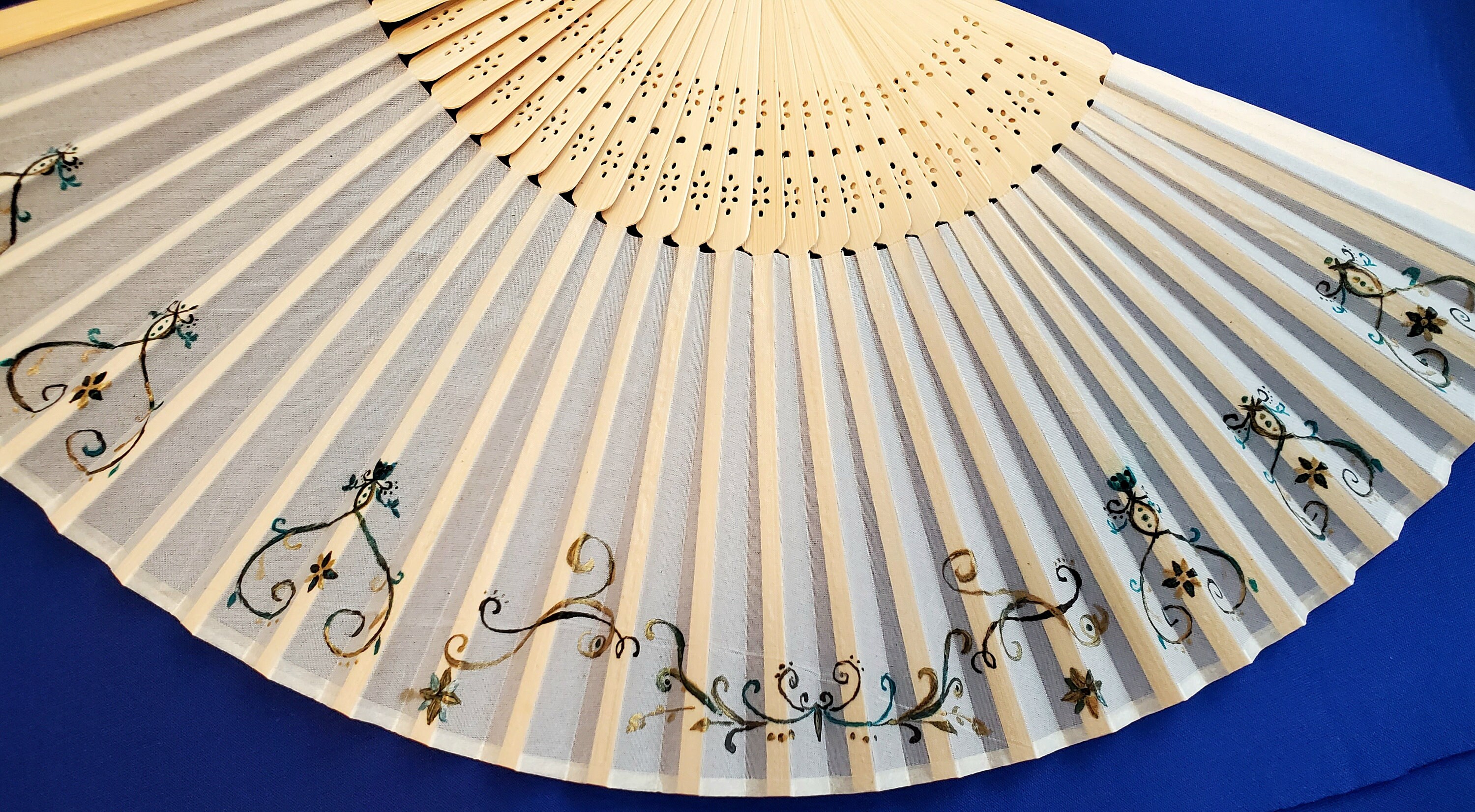 Silk Folding Fan, Designer Silk Hand Fan, Exclusively Hand Decortated Folding Fan, Artisan Item