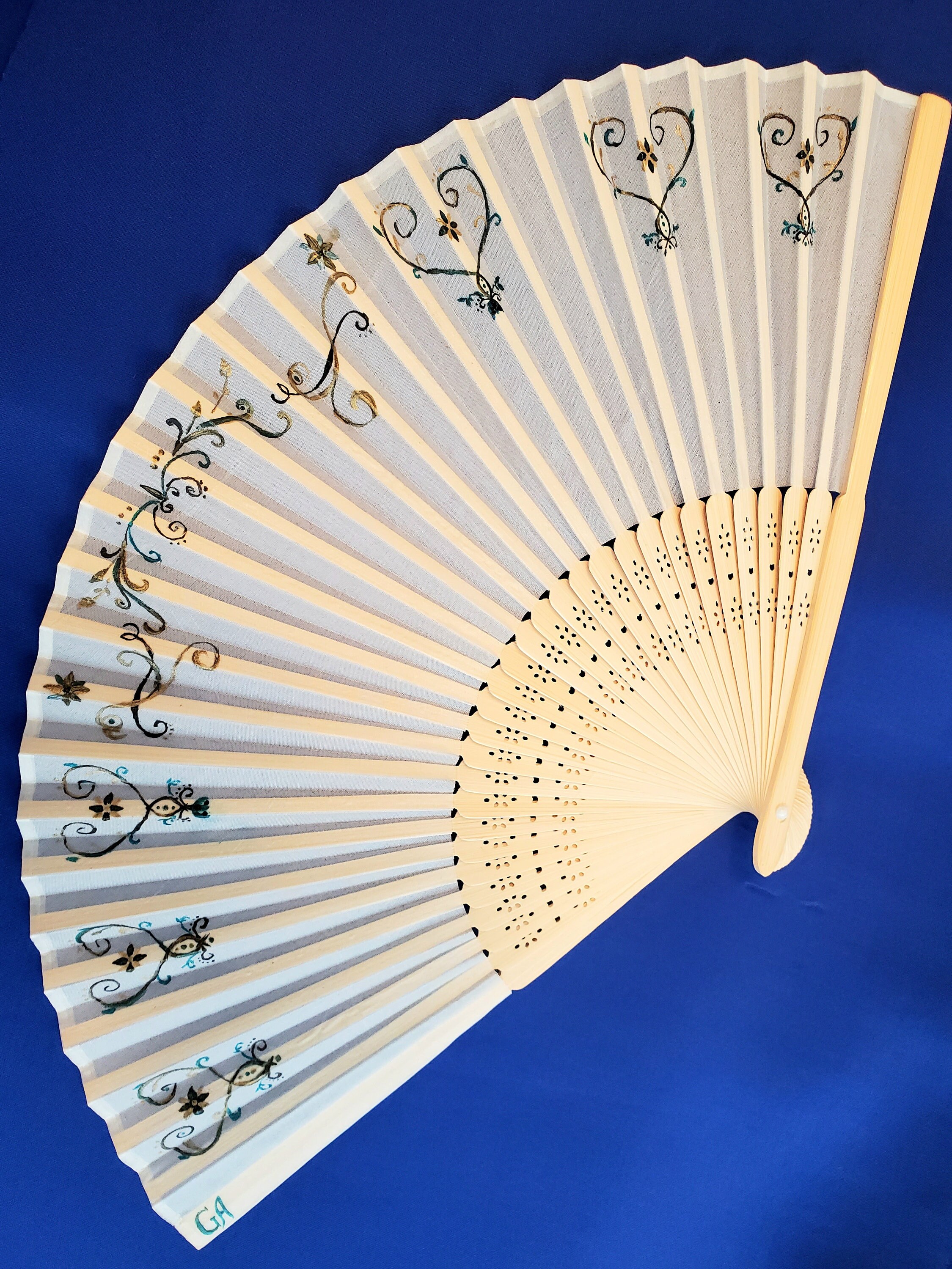 Silk Folding Fan, Designer Silk Hand Fan, Exclusively Hand Decortated Folding Fan, Artisan Item