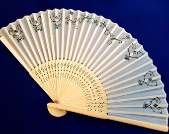 Leque dobrável de seda, leque de mão de seda de designer, leque dobrável exclusivamente decorado à mão, item artesanal, "senhora"