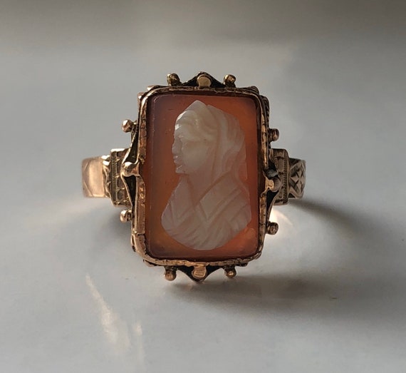 Victorian Cameo - Handcarved Stone - Cameo Ring -