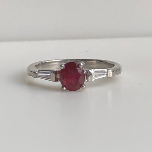 A 1CT Emerald Cut Lab Red Ruby Ring | Etsy