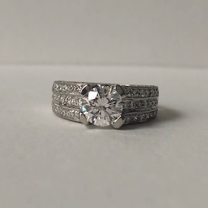 THREE ROW PAVÉ - Engagement Ring - Diamond Engagement - Certified Diamond - Hand Engraved Ring - Diamond Ring - Round Brilliant Diamond