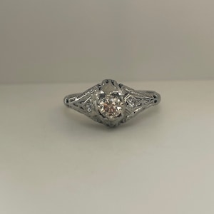 Art Deco Engagement Ring 1920s Original Engagement Ring 18K White Gold Diamond Engagement Ring Four Prong Art Deco Ring image 2
