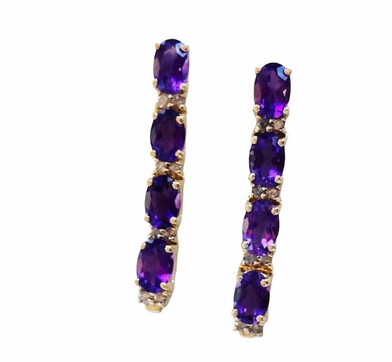 Amethyst - Purple Amethyst - Drop Earrings - Amethyst Earrings - Yellow Gold Earrings -