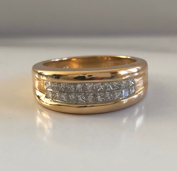INVISIBLE SET - Princess Cut Diamond Band - 14K Yellow Gold - Vintage Diamond Band - Half Carat Band- Princess Diamonds - Invisible Set