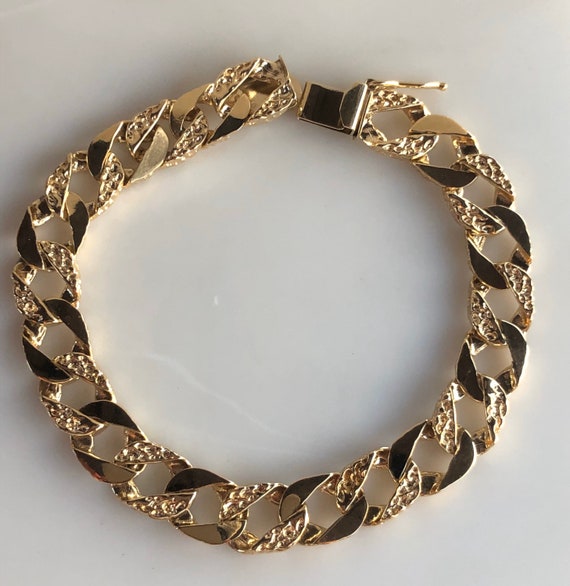 Cuban Link - 14K Bracelet - Textured Chain - Slide Lo… - Gem