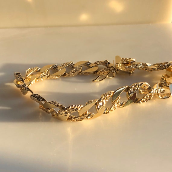 Cuban Link - 14K Bracelet - Textured Chain - Slide Lo… - Gem