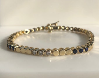 Sapphire & Diamonds - Sapphire Tennis Bracelet - Yellow Gold Tennis Bracelet - 7 Inch Bracelet - Bezel Setting - Classic Tennis Bracelet