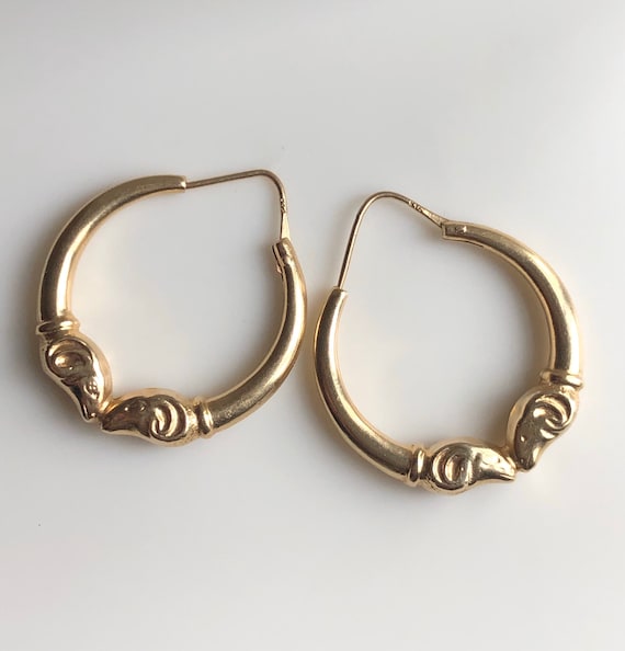 RAM HOOPS - Gold Hoops - 14K Yellow Gold Hoops - V