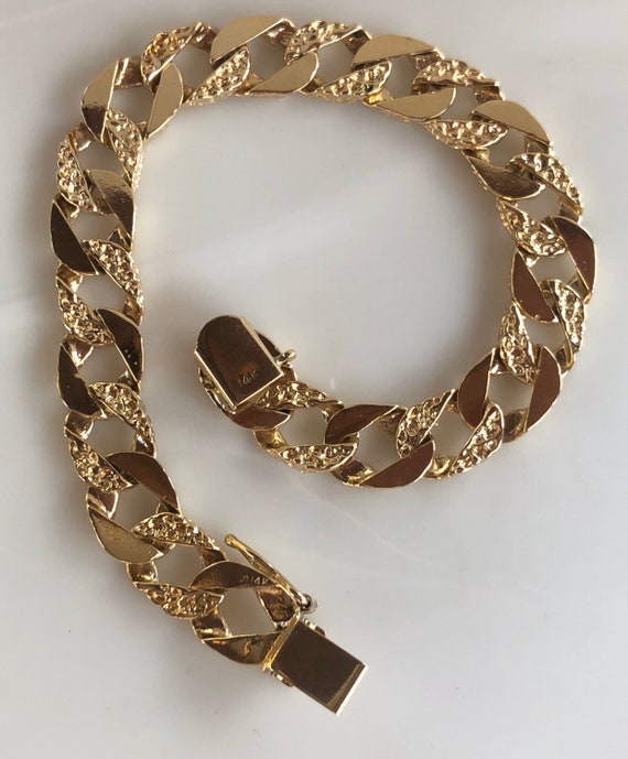 Cuban Link - 14K Bracelet - Textured Chain - Slide Lo… - Gem