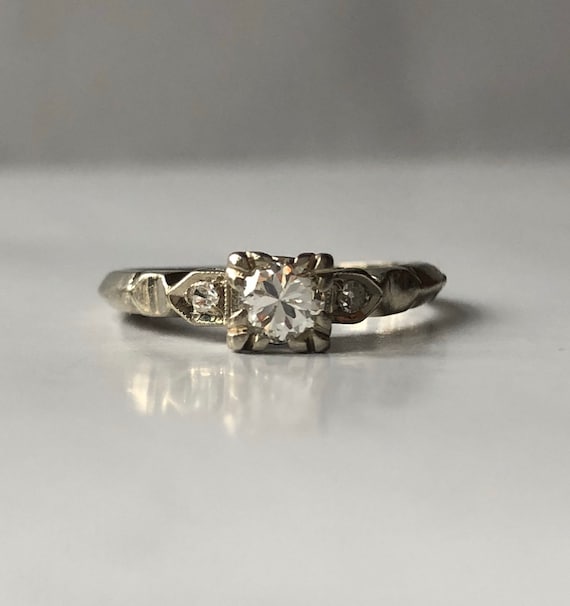 Art Deco Celtic 1920s Original Bridal Petite Engagement Ring White