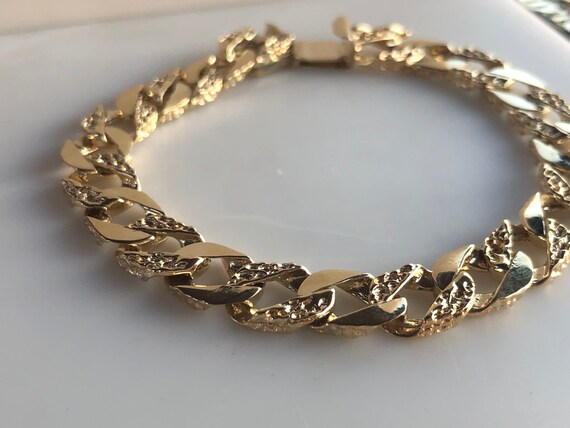 Cuban Link - 14K Bracelet - Textured Chain - Slide Lo… - Gem