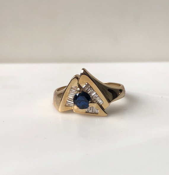 Sapphire & Diamond - Trinity Ring - Vintage - 14K 