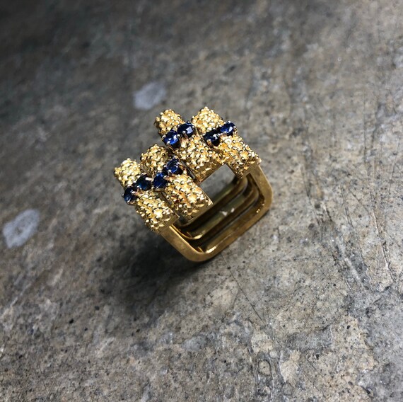 DOPE ORIGINAL -1970s Sapphire Ring - Heavy Gold R… - image 8