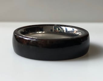 Mens Wedding band -6mm Width - Wood and Titanium - African Wood Ring -  Smooth Men's Ring - Wood Inlay Ring - Size 9 - Wood Ring -