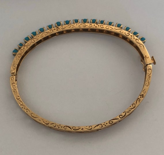 Turquoise Bangle - Solid gold - Middle Eastern Tu… - image 7