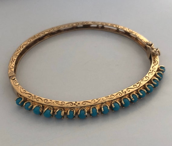 Turquoise Bangle - Solid gold - Middle Eastern Tu… - image 4