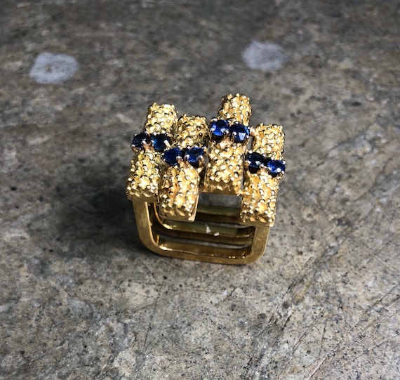 DOPE ORIGINAL -1970s Sapphire Ring - Heavy Gold R… - image 2