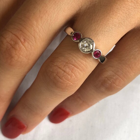 Three Stone Ruby Ring - Past Present and Future -… - image 7