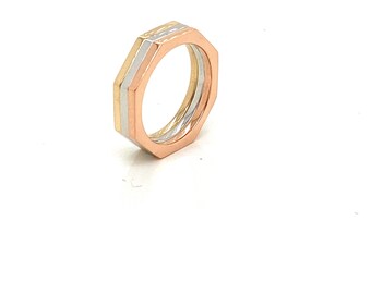 The OCTAGON - Stacking band - Octagon shape ring - Wedding Band - Rose Gold - White Gold - Yellow Gold - Custom Wedding Band