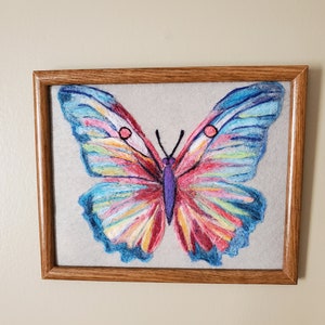 Needle Felted Butterfly - Colorful Butterfly Art - Multicolored Felted Butterfly Framed Art - Handcrafted Butterfly Picture