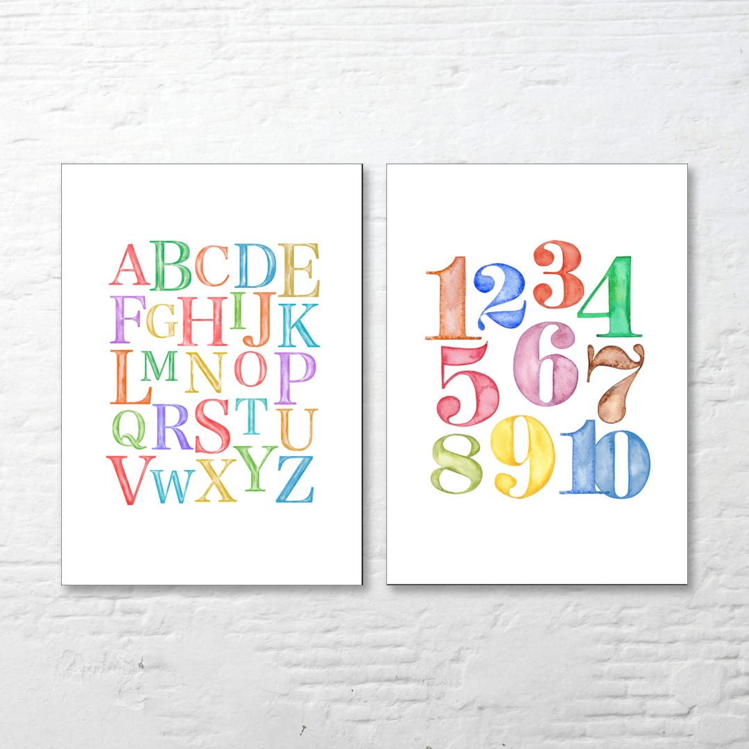 Cute Alphabet and Numbers Posters, ABC 123 Wall Art for Kids Room ...