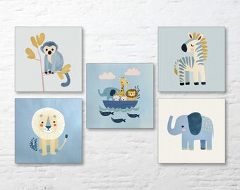 Set of 5 Whimsical Noah's Ark Prints, Children's Animal Wall Art (Digital Download)