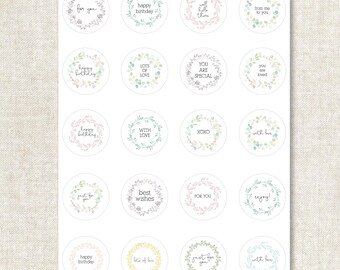 Floral Wreath Quote Gift Tags, Printable Circle Tags, Instant Download, DIY