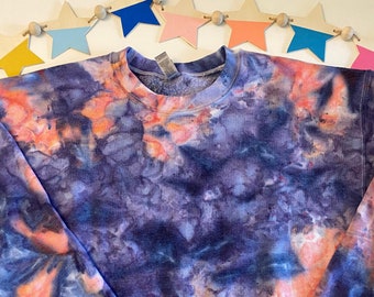 Ice Dye Tie Dye Sweatshirt, Tie Dye Crewneck, Tie Dye Sweatshirt, navy and peach tie dye