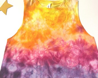 Summer Sunset Tie Dye Tank top, muscle tank, workout tank, tie dye workout top, crop top, racer back tank,
