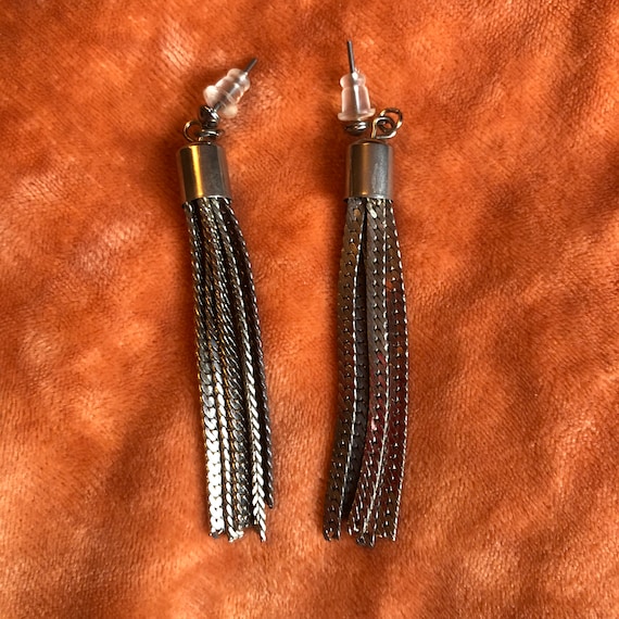 Vintage Silver Chain Dangle Earrings - image 3