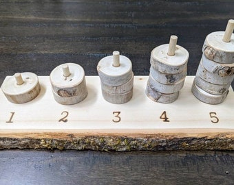 Natural Wood Counting 1-5, Fine Motor Skills, Gift for Kids, Montessori Classroom, Reggio Emilia, Waldorf, Teacher Resources