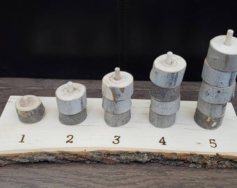 Natural Wood Counting 1-5, Fine Motor Skills, Gift for Kids, Montessori Classroom, Reggio Emilia, Waldorf, Teacher Resources