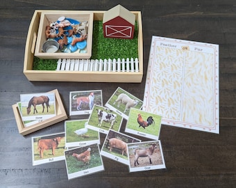 Farm Activity Kit: Sensory Tray, Animal Sorting Cards, Montessori Learning
