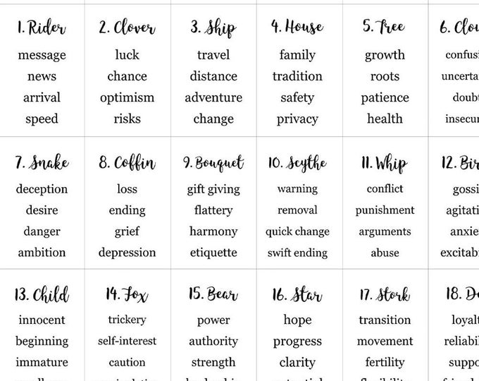 Lenormand Card Keyword Meaning Stickers for Journal - 1" x 0.6" - Lenormand Journaling Stickers, Fortune Telling Stickers 1108