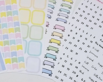 Hobonichi Weeks - Ultimate Pastel Bundle - Mini Lists - Washi - Flags - Boxes - Banners - Date Dots - Script - 680