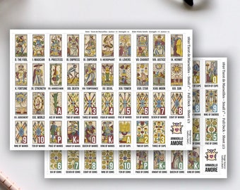 Small Tarot de Marseille Stickers  (1 inch) - 78 Tarot Card Stickers for Tarot Journals