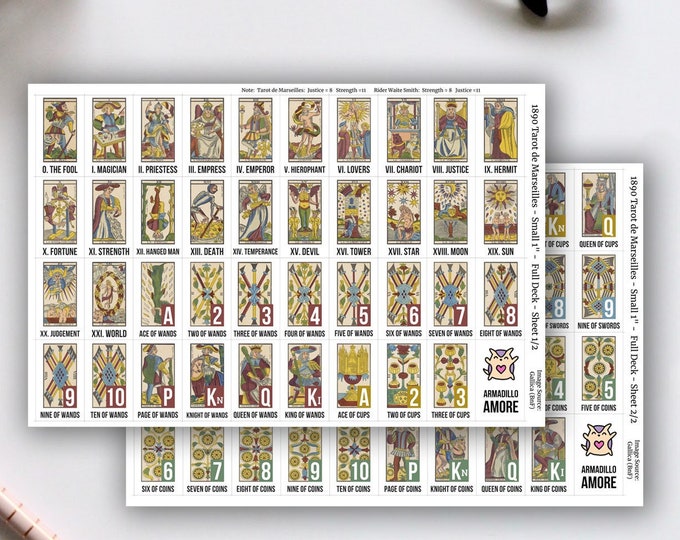 Small Tarot de Marseille Stickers  (1 inch) - 78 Tarot Card Stickers for Tarot Journals