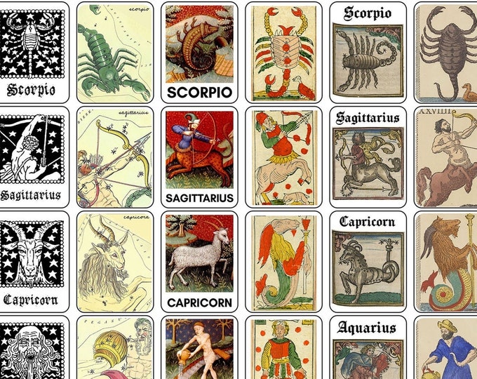 Zodiac Sign Vintage Art Stickers - Antique Astrology Ephemera for Journals Scrapbooks - retro witch stationery mystical journaling gift