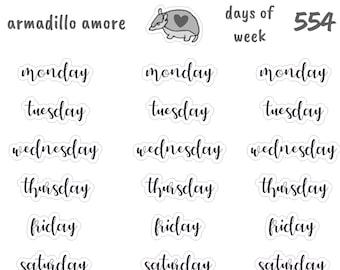 Days of Week Script Stickers - Matte - Premium Quality - Functional - Bullet Journal - Typography - 554