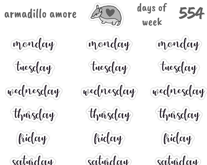 Days of Week Script Stickers - Matte - Premium Quality - Functional - Bullet Journal - Typography - 554