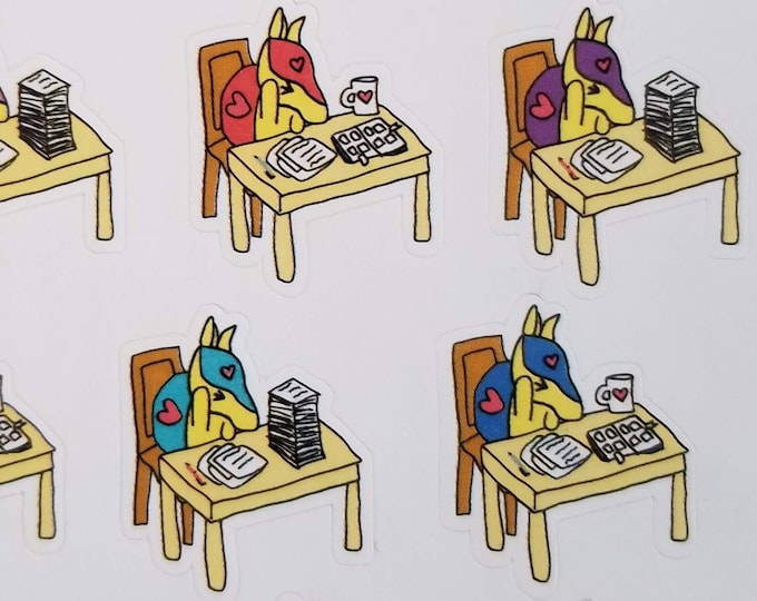 Aarti Armadillo Overworks Stickers - Paperwork - Office - Grading - Work - Stressed - Matte - Premium Quality - Colorful - 543